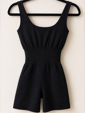WeWoreWhat Black Ribbed Sleeveless Romper